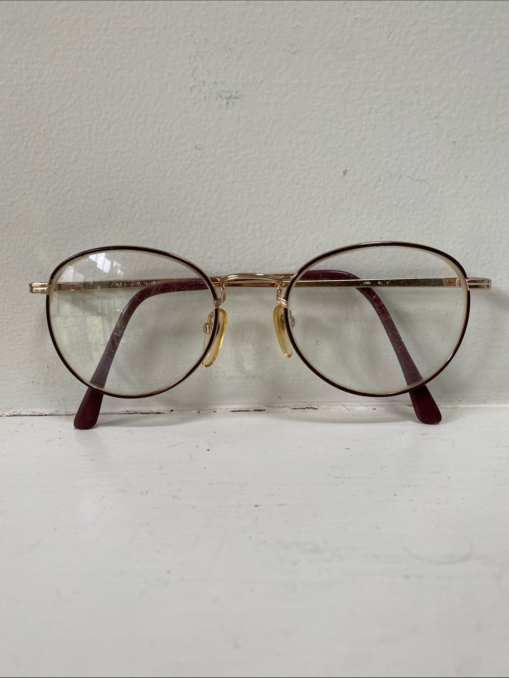 Vintage Jones New York Gold Frame Glasses with Burgundy Temples